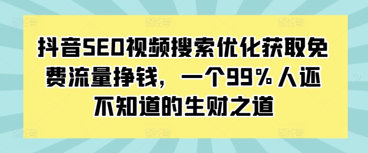 抖音SEO视频搜索优化获取免费流量挣钱,一个99%人还不知道的生财之道-淘金日记
