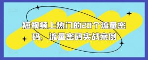 短视频上热门的20个流量密码,流量密码实战案例-淘金日记