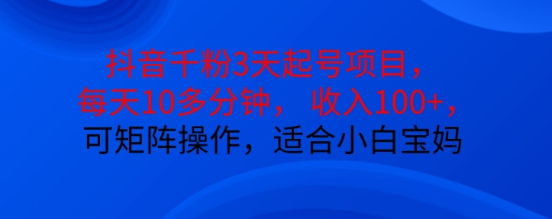 抖音干粉3天起号项目，每天10多分钟，收入100+，可矩阵操作，适合小白宝妈-淘金日记