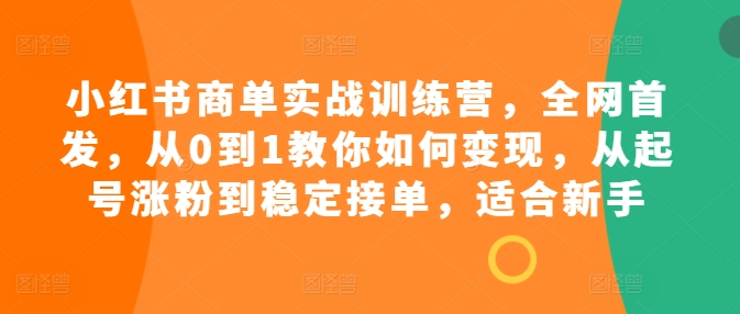 小红书商单实战训练营，全网首发，从0到1教你如何变现，从起号涨粉到稳定接单，适合新手-淘金日记