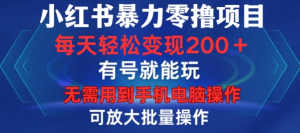 小红书暴力零撸项目,有号就能玩,单号每天变现1到15元,可放大批量操作,无需手机电脑操作【揭秘】-淘金日记