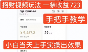 招财视频玩法,一条视频收益723,手把手教学,小白当天可上手-淘金日记
