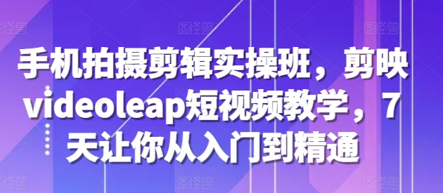 手机拍摄剪辑实操班，剪映videoleap短视频教学，7天让你从入门到精通-淘金日记
