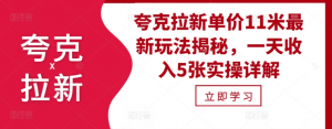 夸克拉新单价11米最新玩法揭秘,一天收入5张实操详解-淘金日记