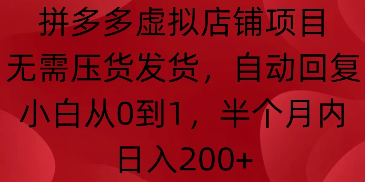 拼多多虚拟店铺项目,无需压货发货,自动回复,小白从0到1,半个月内日入200+【揭秘】-淘金日记