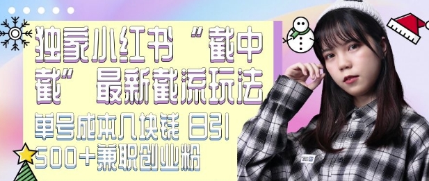 最新小红书截流玩法 独家截中截 单号成本几块钱 日引500+CY粉JZ粉-淘金日记