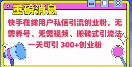 快手最新引流创业粉方法,无需养号、无需视频、搬砖式引流法【揭秘】-淘金日记
