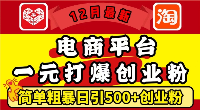 12月最新:电商平台1元打爆创业粉,简单粗暴日引500+精准创业粉,轻松月入过W【揭秘】-淘金日记