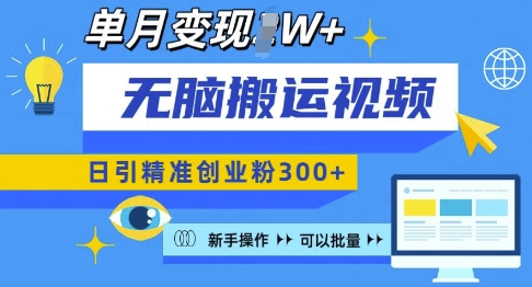 无脑搬运视频号可批量复制,新手即可操作,日引精准创业粉300+,月变现过W 【揭秘】-淘金日记