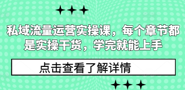 私域流量运营实操课,每个章节都是实操干货,学完就能上手-淘金日记