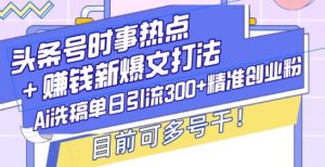 头条号时事热点+赚钱新爆文打法,Ai洗稿单日引流300+精准创业粉,目前可多号干【揭秘】-淘金日记
