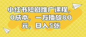 小红书短剧推广课程，0成本，一万播放80元，日入5张-淘金日记