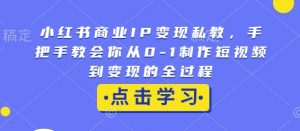 小红书商业IP变现私教,手把手教会你从0-1制作短视频到变现的全过程-淘金日记