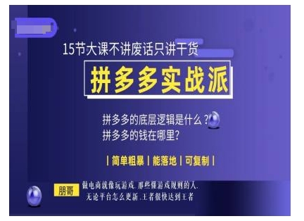 朋哥电商(拼多多实战派),15节大课不讲废话只讲干货,简单粗暴 能落地 可复制-淘金日记