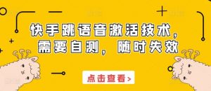 快手跳语音激活技术，需要自测，随时失效-淘金日记