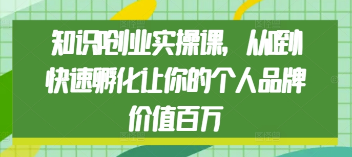 知识IP创业实操课，从0到1快速孵化让你的个人品牌价值百万-淘金日记