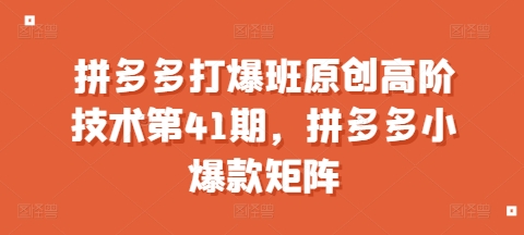 拼多多打爆班原创高阶技术第41期,拼多多小爆款矩阵-淘金日记