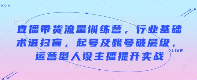 直播带货流量训练营,行业基础术语扫盲,起号及账号破层级,运营型人设主播提升实战-淘金日记