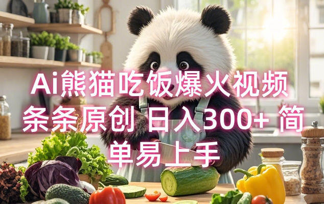 Ai熊猫吃饭爆火视频 条条原创 日入300+ 简单易上手-淘金日记