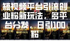 短视频平台引流创业粉新玩法，多平台分发，日引100粉-淘金日记