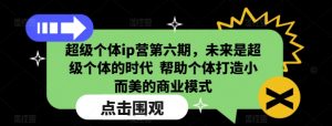 超级个体ip营第六期,未来是超级个体的时代 帮助个体打造小而美的商业模式-淘金日记