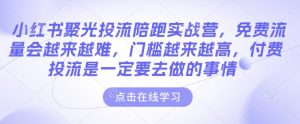 小红书聚光投流陪跑实战营,免费流量会越来越难,门槛越来越高,付费投流是一定要去做的事情-淘金日记