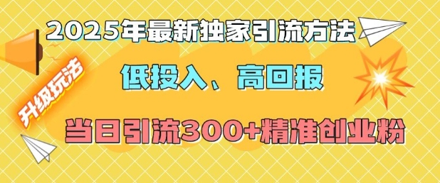 2025年最新独家引流方法，低投入高回报？当日引流300+精准创业粉-淘金日记