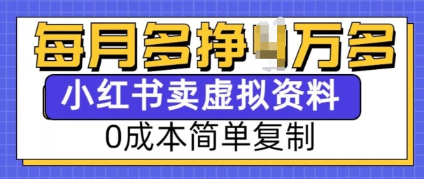 小红书虚拟资料项目，0成本简单复制，每个月多挣1W【揭秘】-淘金日记