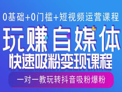 0基础+0门槛+短视频运营课程,玩赚自媒体快速吸粉变现课程,一对一教玩转抖音吸粉爆粉-淘金日记