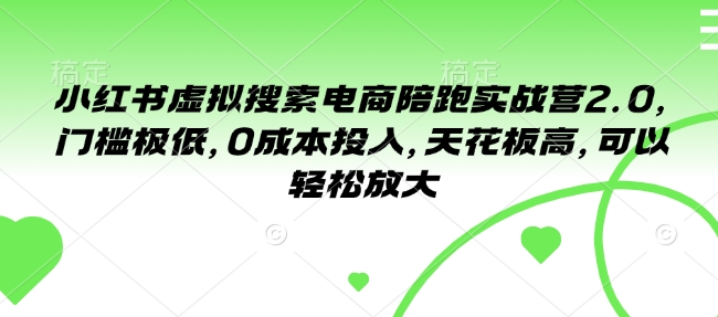 小红书虚拟搜索电商陪跑实战营2.0,门槛极低,0成本投入,天花板高,可以轻松放大-淘金日记