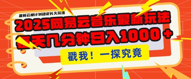 2025最新网易云音乐云梯计划,每天几分钟,单账号月入过W,可批量操作,收益翻倍【揭秘】-淘金日记