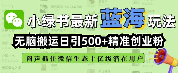 小绿书无脑搬运引流,全自动日引500精准创业粉,微信生态内又一个闷声发财的机会-淘金日记