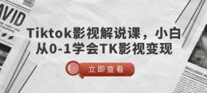 TikTok影视解说课，小白从0-1学会TK影视变现-淘金日记