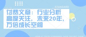 付费文章:行业分析 高度关注,未来20年,万倍成长空间-淘金日记
