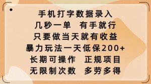 手机打字数据录入,几秒一单,有手就行,只要做当天就有收益,暴力玩法一天低保2张-淘金日记