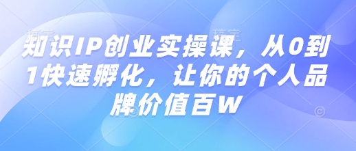 知识IP创业实操课，从0到1快速孵化，让你的个人品牌价值百W-淘金日记