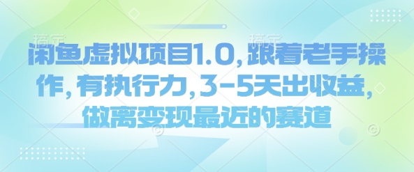 闲鱼虚拟项目1.0,跟着老手操作,有执行力,3-5天出收益,做离变现最近的赛道-淘金日记
