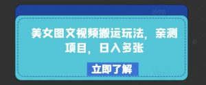 美女图文视频搬运玩法,亲测项目,日入多张-淘金日记