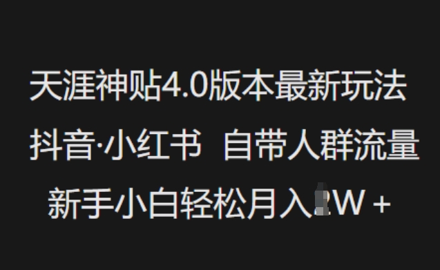 天涯神贴4.0版本最新玩法,抖音·小红书自带人群流量,新手小白轻松月入过W-淘金日记