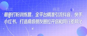 最新打粉训练营，全平台精准引流抖音、快手、小红书，打造高级朋友圈拉开你和同行差异化-淘金日记