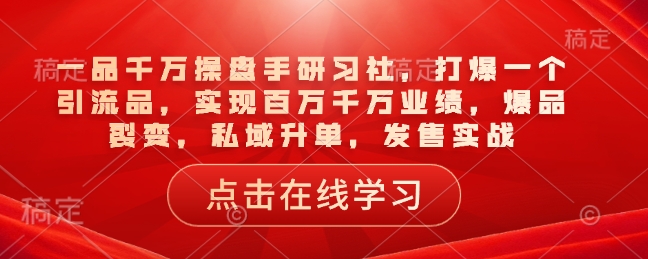 一品千万操盘手研习社,打爆一个引流品,实现百万千万业绩,爆品裂变,私域升单,发售实战-淘金日记