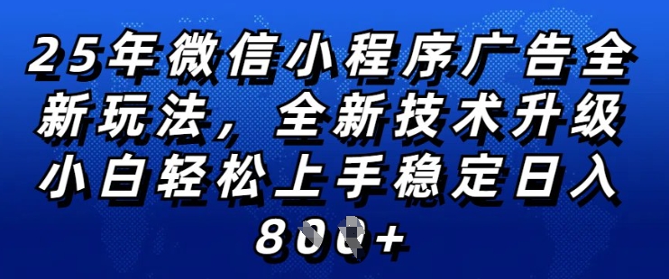 2025年微信小程序全新玩法纯小白易上手,稳定日入多张,技术全新升级,全网首发【揭秘】-淘金日记