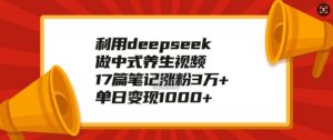 利用deepseek做中式养生视频,17篇笔记涨粉3万+,单日变现1k-淘金日记