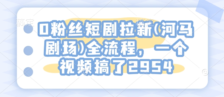 0粉丝短剧拉新(河马剧场)全流程,一个视频搞了2954-淘金日记