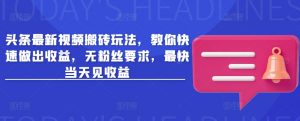 头条最新视频搬砖玩法,教你快速做出收益,无粉丝要求,最快当天见收益-淘金日记