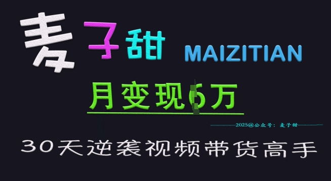 麦子甜30天逆袭视频带货高手，单月变现6W加特训营-淘金日记