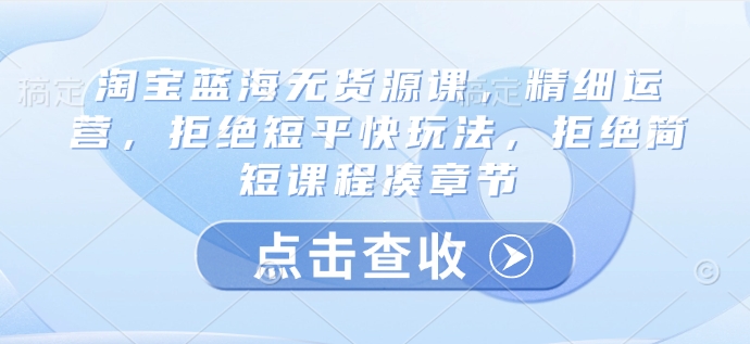 淘宝蓝海无货源课,精细运营,拒绝短平快玩法,拒绝简短课程凑章节-淘金日记