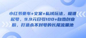 小红书豪车+文案+私域玩法,极速起号,9.9元日引100+自热创业粉,打造永不封号的长尾流量池-淘金日记