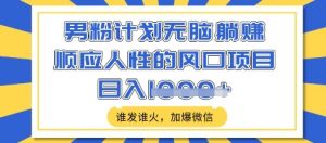 男粉计划无脑躺Z,顺应人性的风口项目,谁发谁火,加爆微信,日入多张【揭秘】-淘金日记