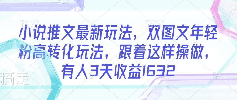 小说推文最新玩法，双图文年轻粉高转化玩法，跟着这样操做，有人3天收益1632-淘金日记